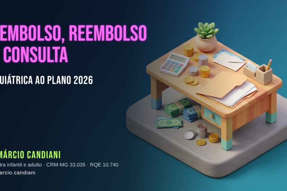 Ilustração 3D em miniatura sobre reembolso, reembolso de consulta psiquiátrica ao plano 2026 - Dr. Márcio Candiani, psiquiatra em Belo Horizonte