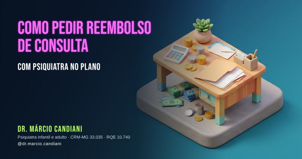 Ilustração 3D em miniatura sobre como pedir reembolso de consulta com psiquiatra no plano - Dr. Márcio Candiani, psiquiatra em Belo Horizonte