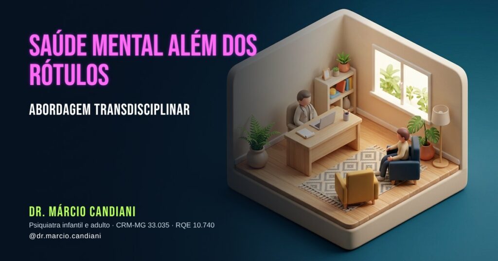 Ilustração 3D em miniatura sobre saúde mental além dos rótulos - Dr. Márcio Candiani, psiquiatra em Belo Horizonte