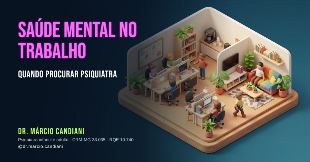Ilustração 3D em miniatura sobre saúde mental no trabalho - Dr. Márcio Candiani, psiquiatra em Belo Horizonte