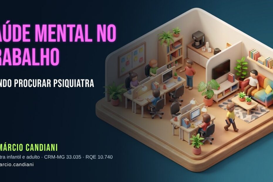 Ilustração 3D em miniatura sobre saúde mental no trabalho - Dr. Márcio Candiani, psiquiatra em Belo Horizonte