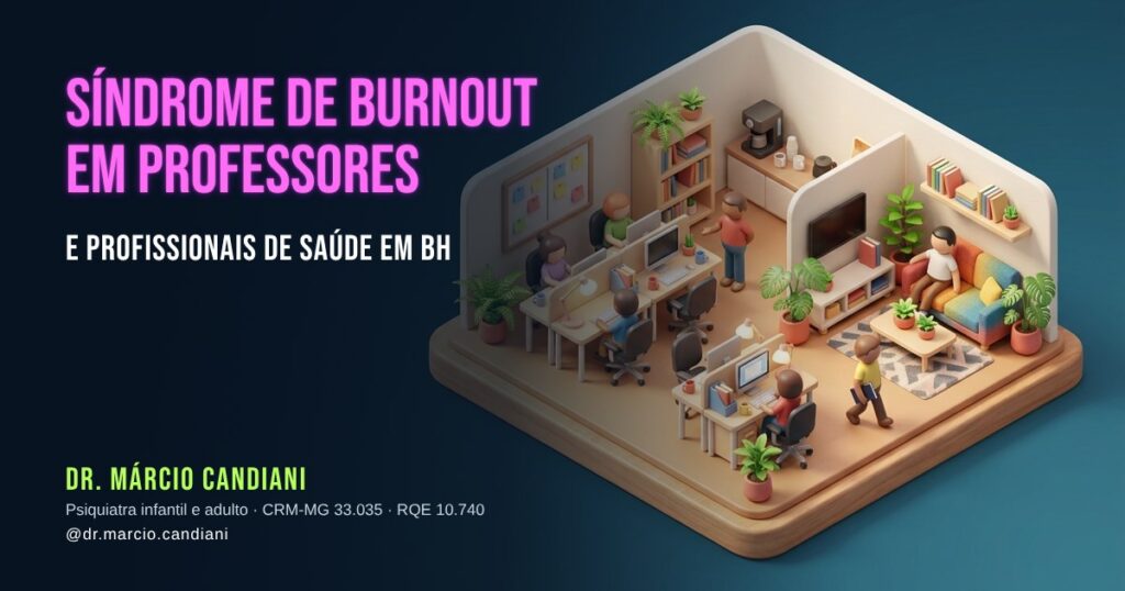 Ilustração 3D em miniatura sobre síndrome de burnout em professores e profissionais de saúde em bh - Dr. Márcio Candiani, psiquiatra em Belo Horizonte