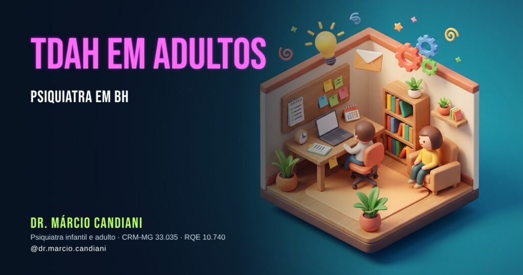 Ilustração 3D em miniatura sobre tdah em adultos - Dr. Márcio Candiani, psiquiatra em Belo Horizonte