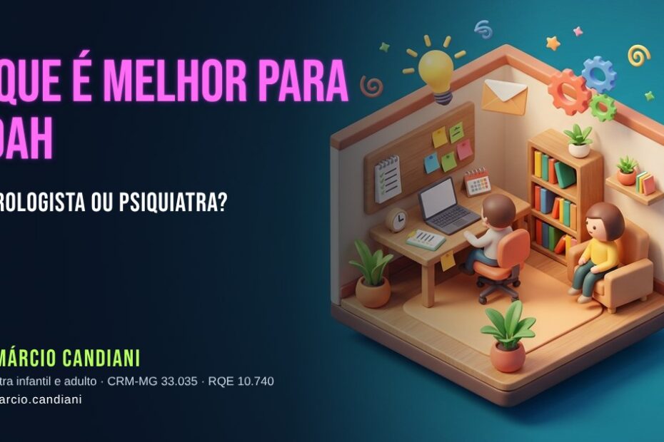 Ilustração 3D em miniatura sobre o que é melhor para tdah, neurologista ou psiquiatra? - Dr. Márcio Candiani, psiquiatra em Belo Horizonte