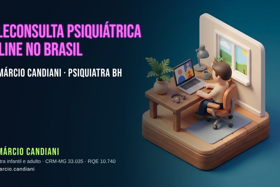 Ilustração 3D em miniatura sobre teleconsulta psiquiátrica online no brasil - Dr. Márcio Candiani, psiquiatra em Belo Horizonte