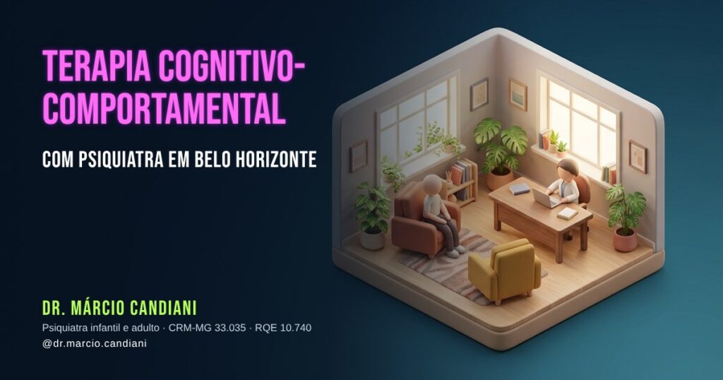 Ilustração 3D em miniatura sobre terapia cognitivo-comportamental com psiquiatra em belo horizonte - Dr. Márcio Candiani, psiquiatra em Belo Horizonte
