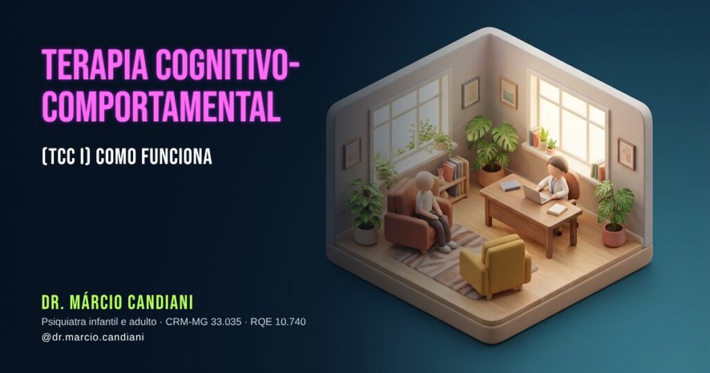 Ilustração 3D em miniatura sobre terapia cognitivo-comportamental (tcc i) - Dr. Márcio Candiani, psiquiatra em Belo Horizonte
