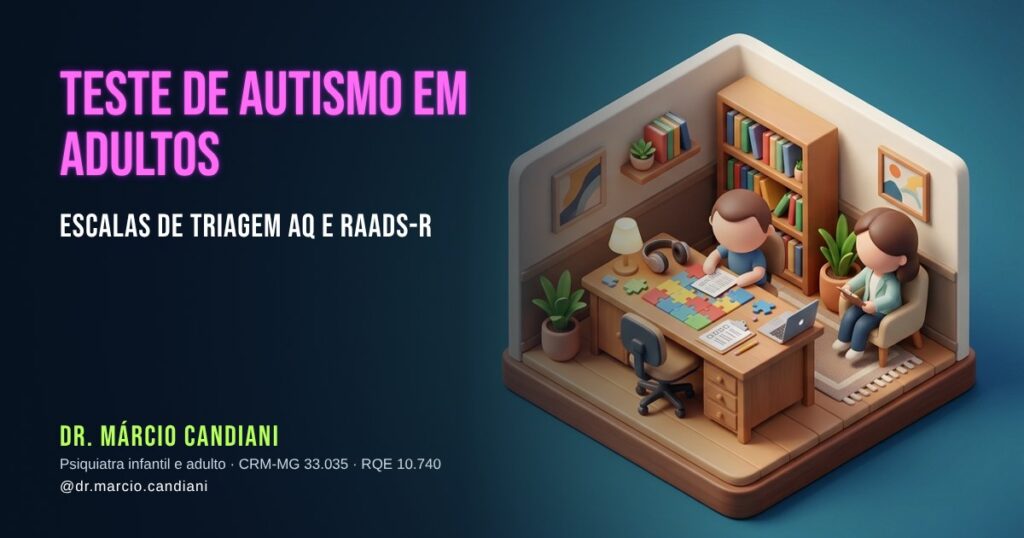 Ilustração 3D em miniatura sobre teste de autismo em adultos - Dr. Márcio Candiani, psiquiatra em Belo Horizonte