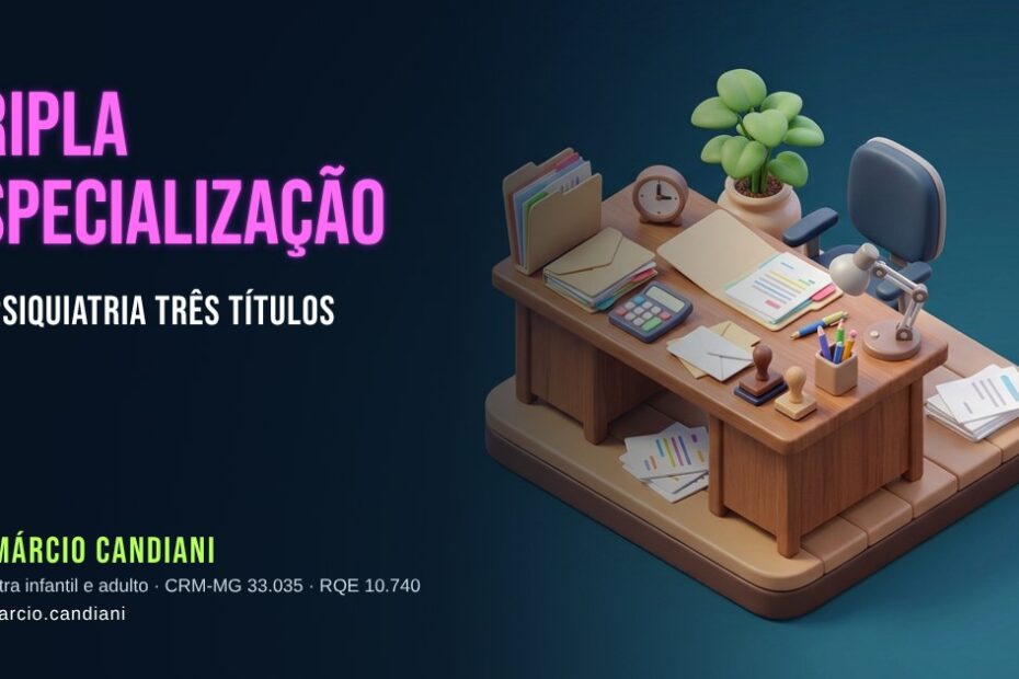 Ilustração 3D em miniatura sobre tripla especialização em psiquiatria - Dr. Márcio Candiani, psiquiatra em Belo Horizonte